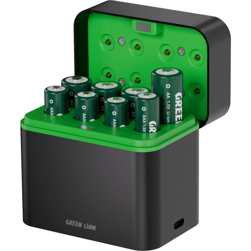 طقم بطاريات وشاحن Green Lion ‏4 AA و4 AAA بمنفذ USB-C