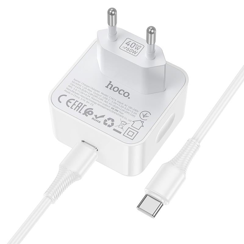 شاحن سريع HOCO C161A بمنفذ USB-C – قدرة اسمية 40 واط